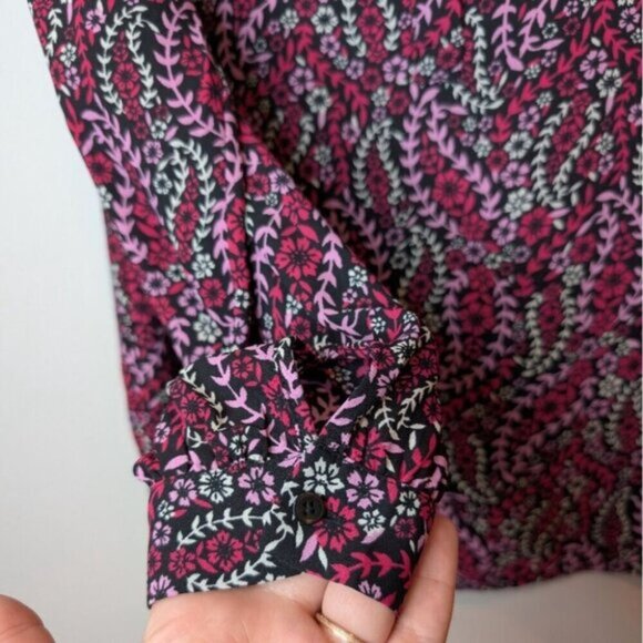 Talbots Black Pink Red Floral Print Long Sleeve Lace Detail Blouse Shirt Women S - Picture 6 of 11